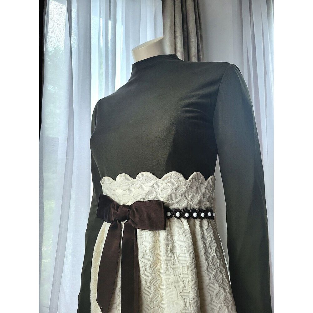 Vintage Kiki Hart 60's Maxi Dress Textured With Braid Trim And Brown Top With... - Picture 15 of 16